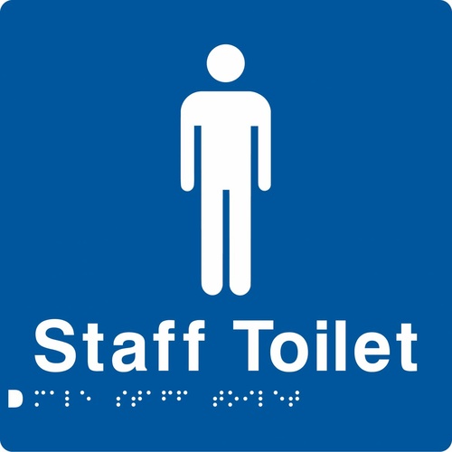 AS1428 Compliant Staff Toilet Sign Male Braille BLUE MSffT 180x180x3mm