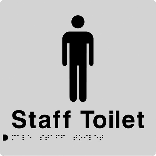 AS1428 Compliant Staff Toilet Sign Male Braille SILVER MSffT 180x180x3mm