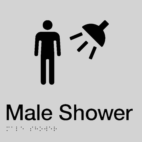 AS1428 Compliant Shower Sign Male Braille SILVER MS 180x180x3mm