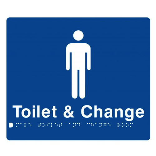 AS1428 Compliant Toilet & Change Room Sign Male Braille BLUE MTCR 210x180x3mm