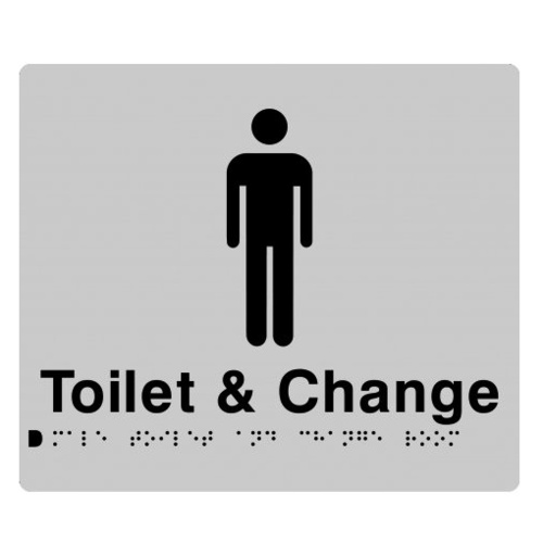 AS1428 Compliant Toilet & Change Room Sign Male Braille SILVER MTCR 210x180x3mm