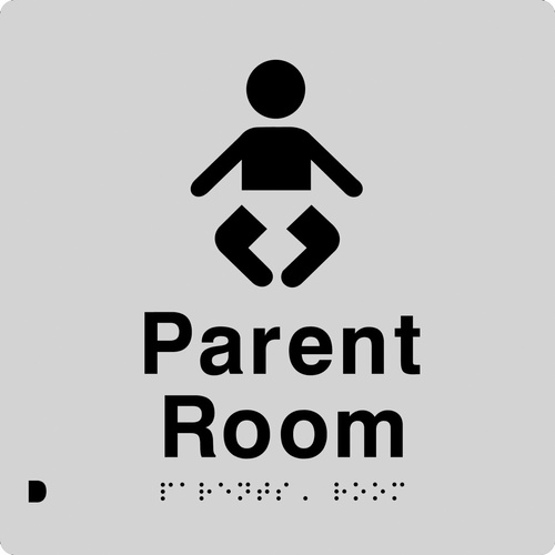 AS1428 Compliant Parent Room Sign Unisex Braille PR SILVER 180x180x3mm