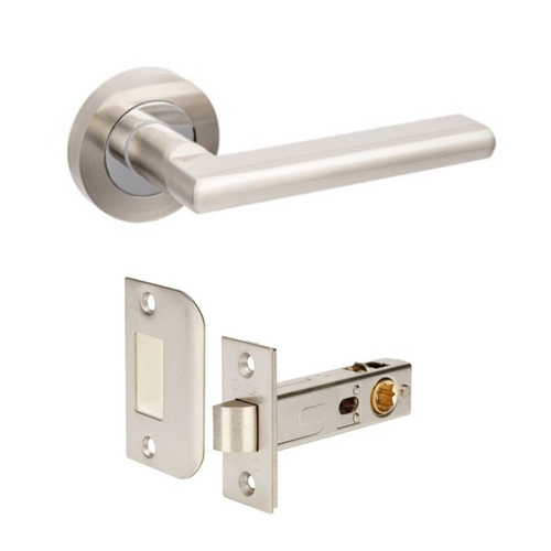 Zanda Epic Door Lever Handle on Round Rose Passage Set Brushed Nickel/Chrome Plate 10021.BNCP