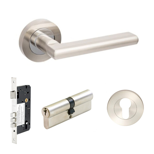 Zanda Epic Door Lever Handle on Round Rose Entrance Set 60mm Key/Key Brushed Nickel/Chrome Plate