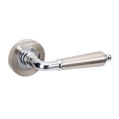 Zanda Oxford Door Lever Handle on Round Rose Leverset Only Brushed Nickel/Chrome Plate 10070.BNCP