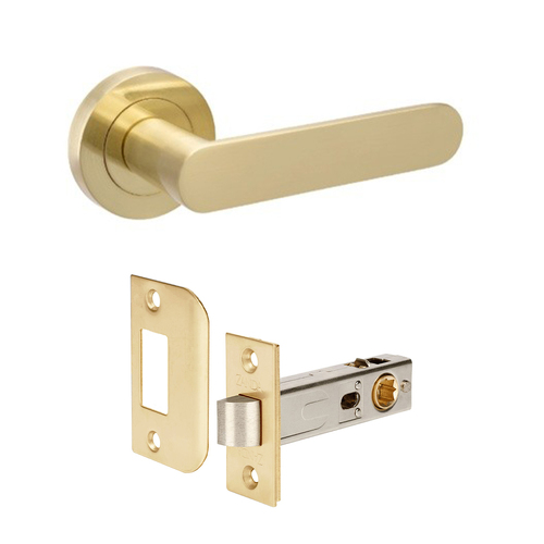 Zanda Duke Door Lever Handle on Round Rose Passage Satin Brass 10091.SB