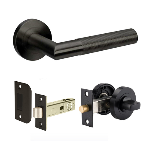 Zanda Wyatt Door Handle Lever on Round Rose Privacy Set Matt Black 11232.BLK