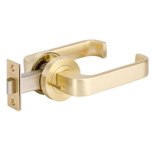 Zanda Streamline Door Lever Handle on Round Rose Integrated Privacy Set with Latch Satin Brass 