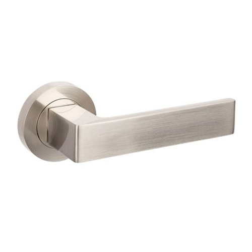 Zanda Boston Door Lever Handle on Round Rose Lever Set Brushed Nickel
