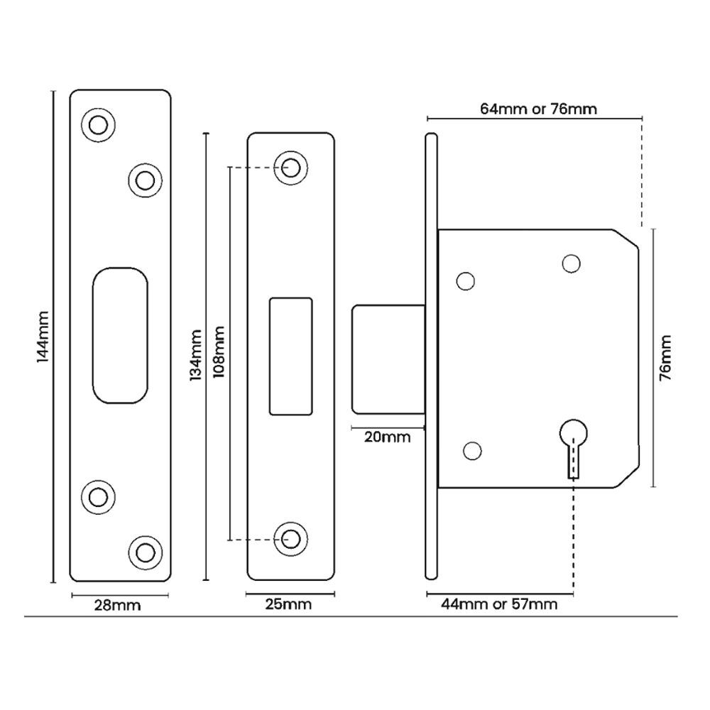 ASEC BS 5 Lever British Standard Deadlock - Available in Various Finishes and Functions