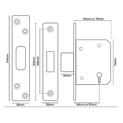 ASEC BS 5 Lever British Standard Deadlock - Available in Various Finishes and Functions