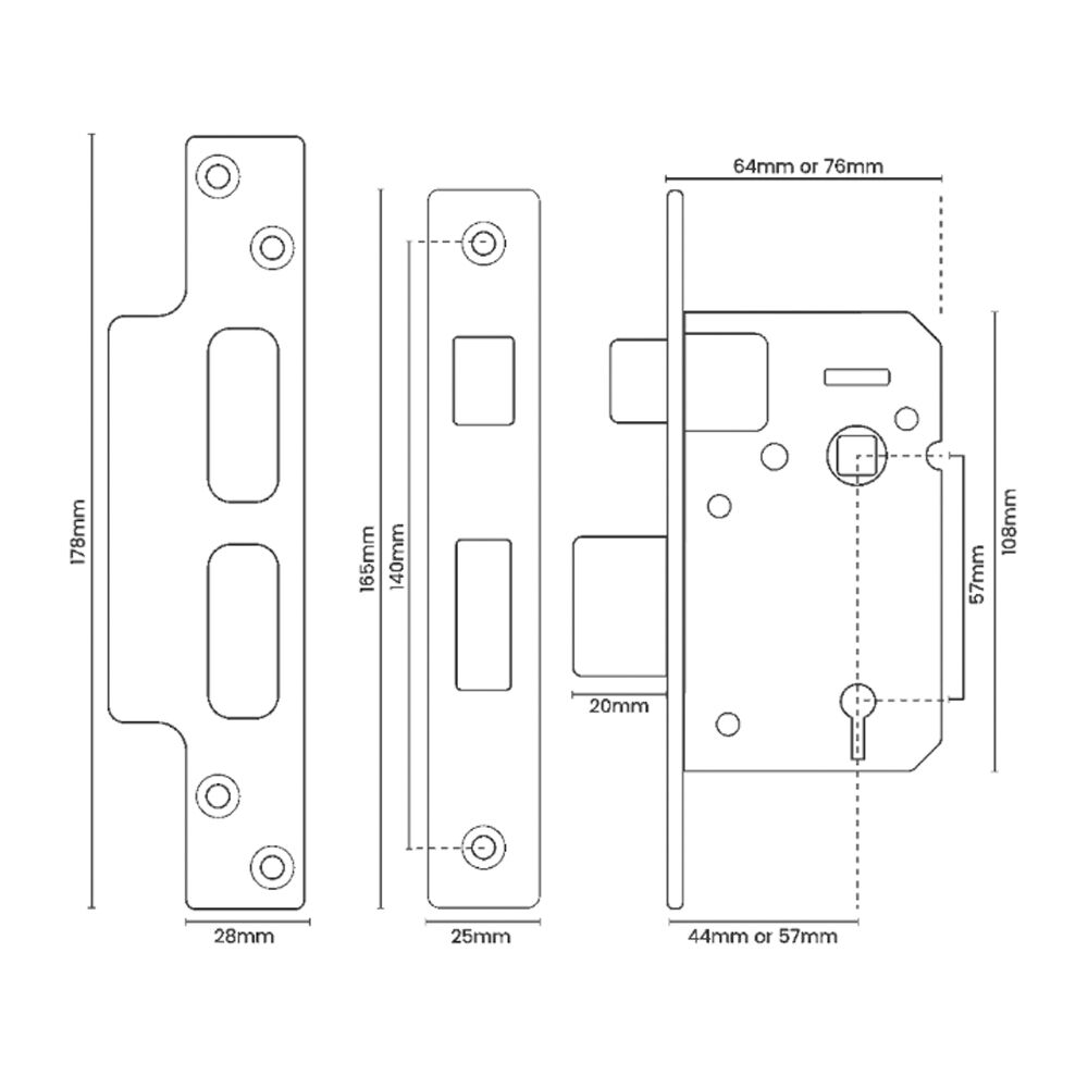 ASEC BS 5 Lever British Standard Sashlock - Available in Various Finishes and Functions