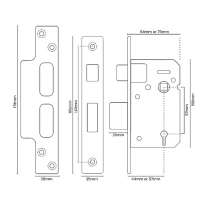 ASEC BS 5 Lever British Standard Sashlock - Available in Various Finishes and Functions