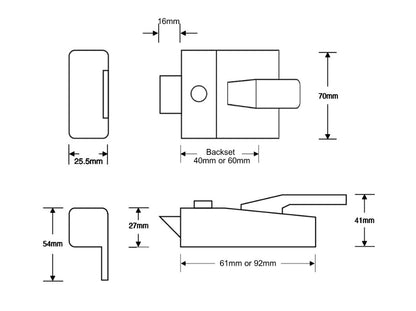 Asec 40mm backset non-deadlocking lever action nightlatch with internal holdback snib.no cylinder Black AS12280