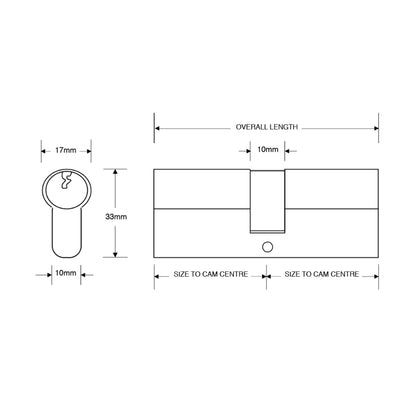 ASEC 6-Pin Euro Double Cylinder 80mm 35/45 (30/10/40) KD Nickel Plate AS1412