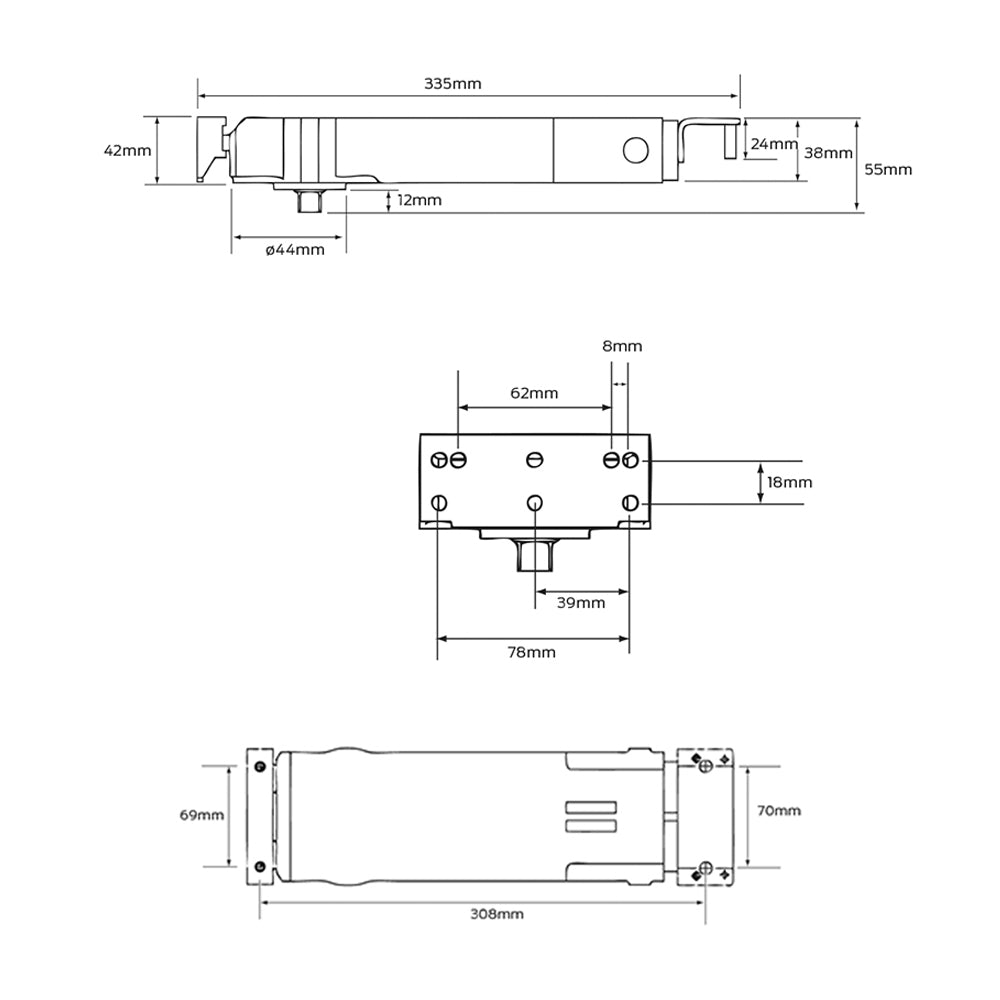 Briton Transom Closer Hold Open 90 Degree Silver BNT-2800/90