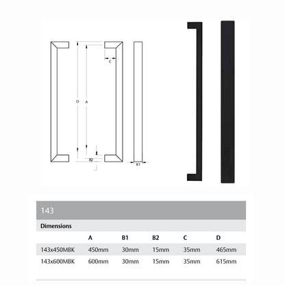 Lockwood Nero 143 Entrance Door Pull Handle Pair Matt Black - Available in 450mm and 600mm