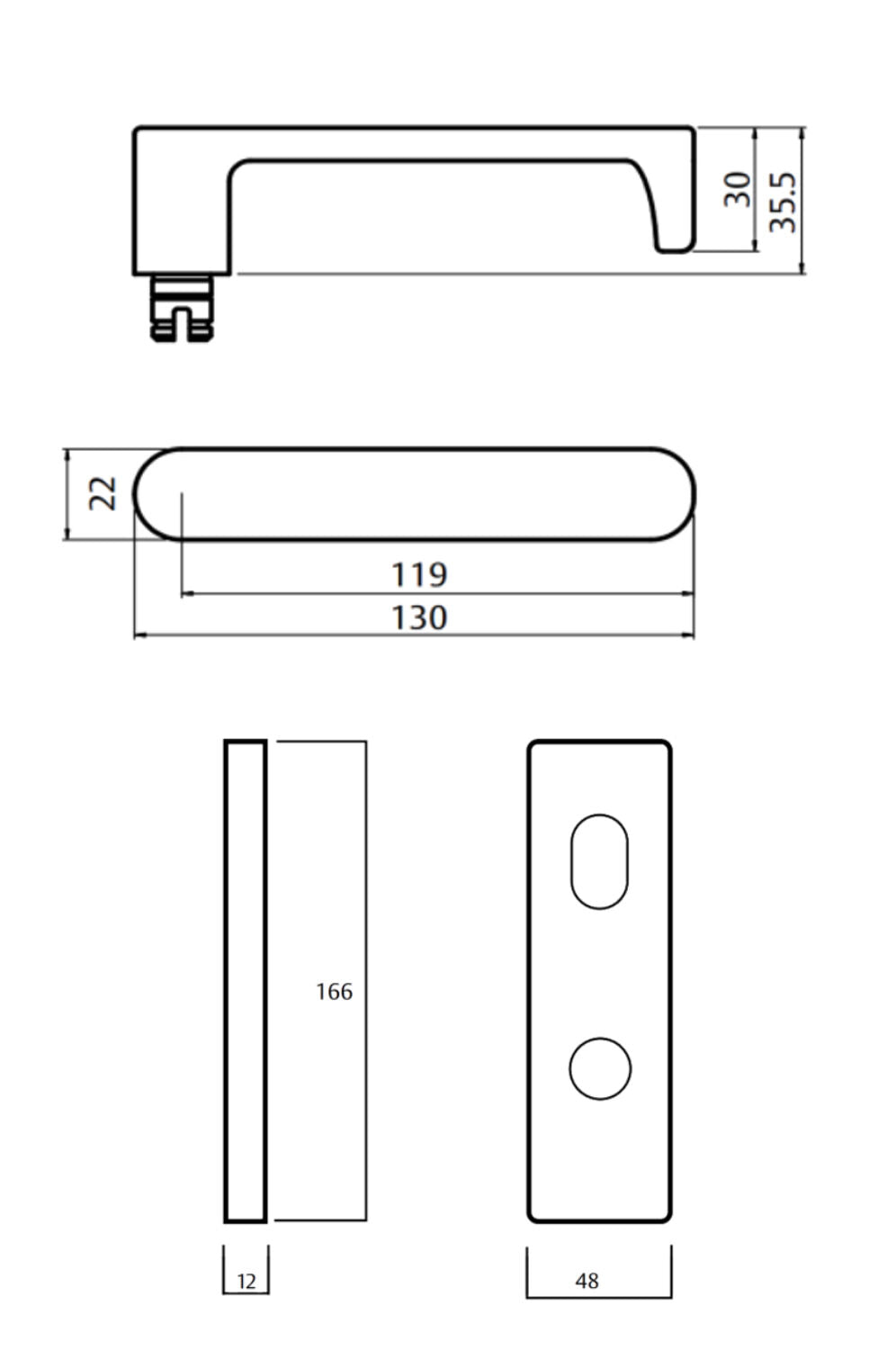 Lockwood Square End Plate and 166 Lever - Available in Polished Brass and Satin Chrome