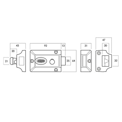 Lockwood Door Lock 201 Rim Night Latch Snib No Cylinder Brown 201NOCYL