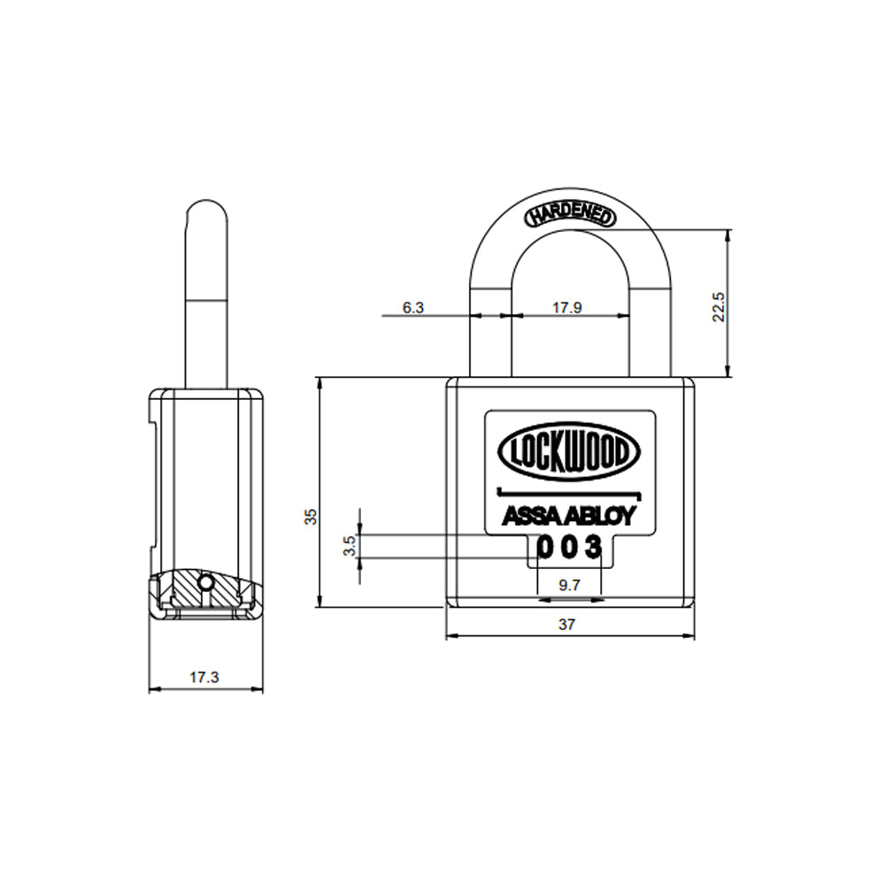 Lockwood 325 Series 003 Fire Key 35mm Padlock 23mm Shackle with 1 Key 325/35/123/003