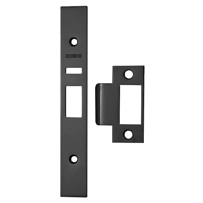 Lockwood Strike, Faceplate and Screws for 3572 Lock Powder Coat Matt Black 3570-PCKIT