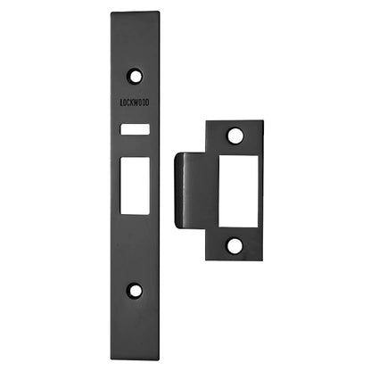 Lockwood Strike, Faceplate and Screws for 3572 Lock Powder Coat Matt Black 3570-PCKIT