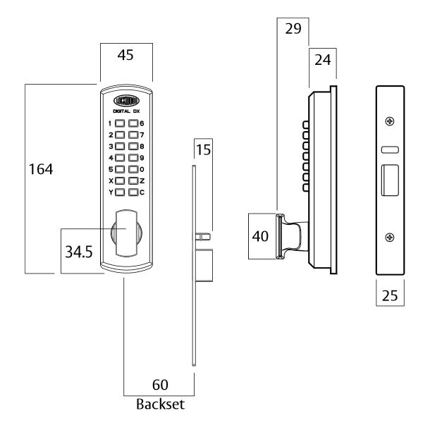 Lockwood Digital Door Lock Keyless 3572 DX 60mm Mortice RH SC 3572DXRSC
