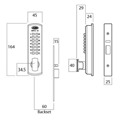 Lockwood Digital Door Lock Keyless 3572 DX 60mm Mortice RH SC 3572DXRSC