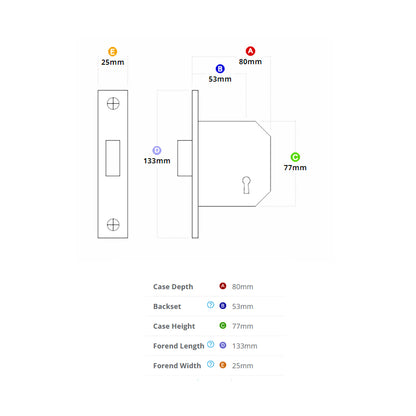 Chubb Union C-Series 5 Lever Mortice Door Lock Deadlock 80mm Satin Chrome 3G114E/80/SC