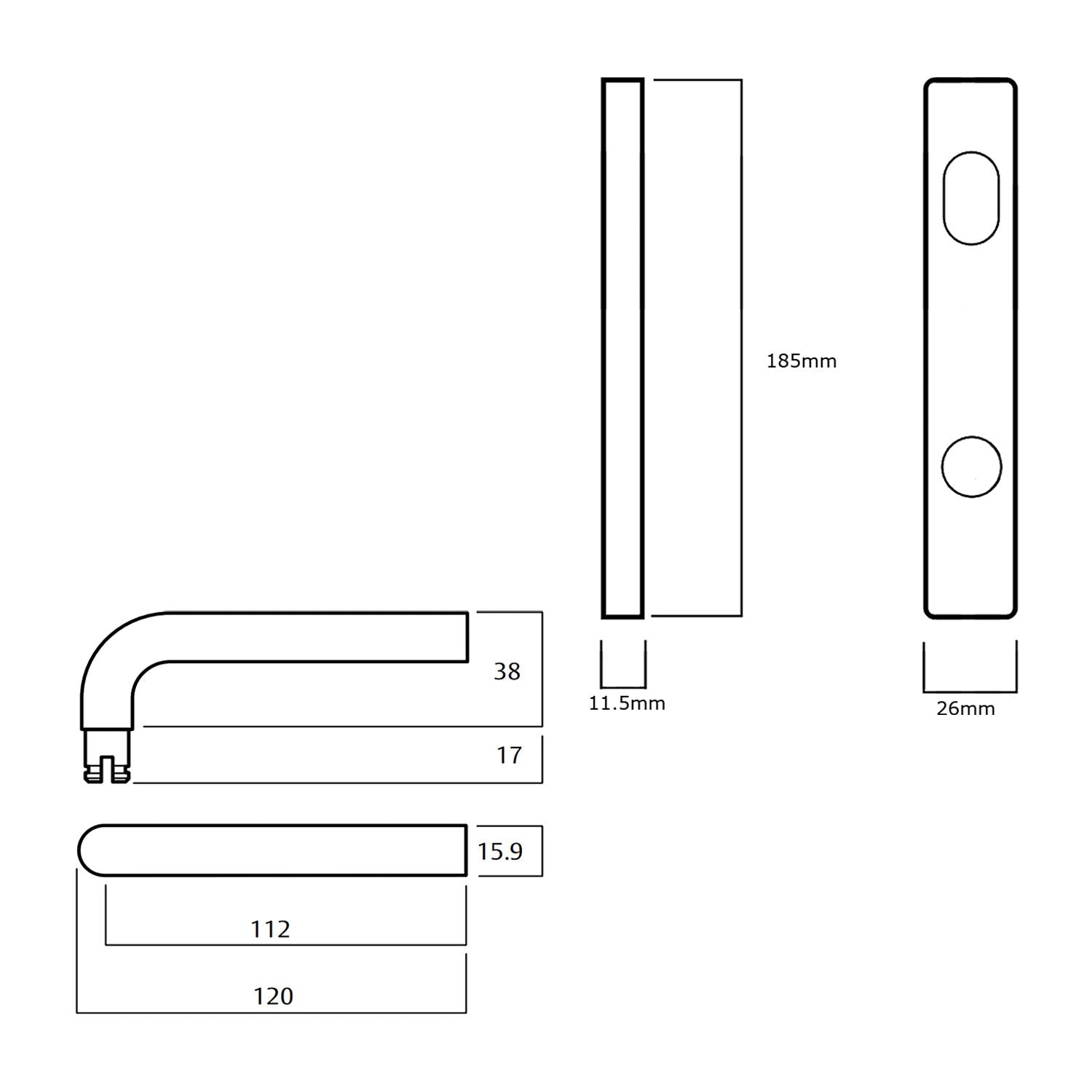 Lockwood 4704 Square End Plate With Turn and 70 Lever - Available in Various Finishes