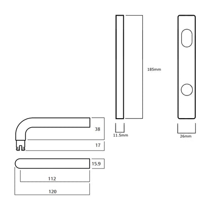 Lockwood 4704 Square End Plate With Turn and 70 Lever - Available in Various Finishes