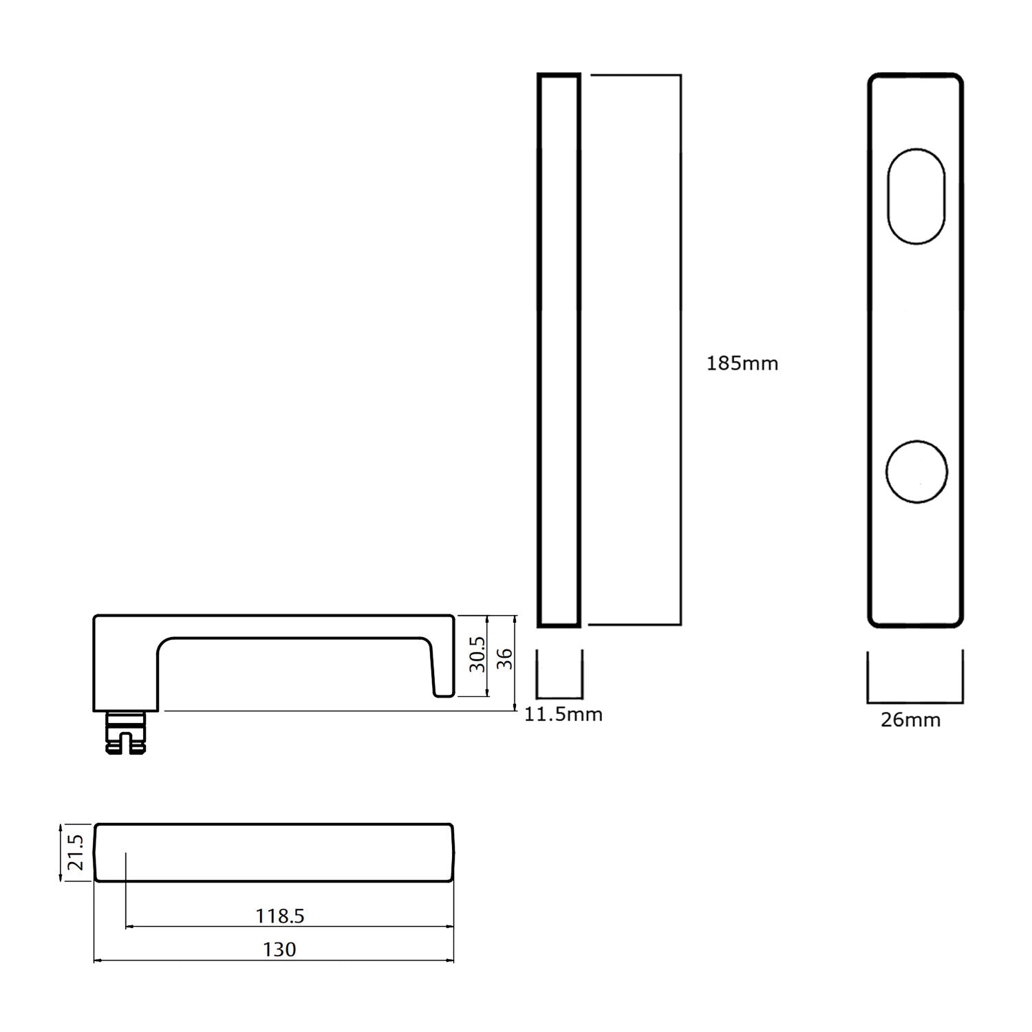 Lockwood 4801 Square End Plate With Cylinder Hole and 111 Lever - Available in Various Finishes