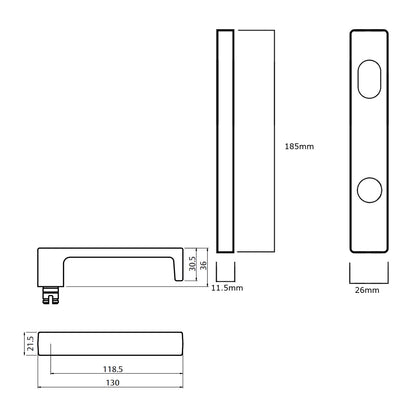Lockwood 4801 Square End Plate With Cylinder Hole and 111 Lever - Available in Various Finishes