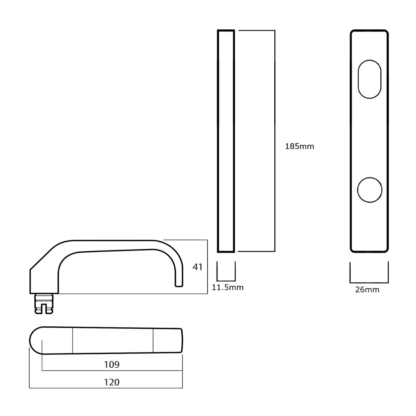 Lockwood 4801 Square End Plate With Cylinder Hole and 74 Lever - Available in Various Finishes