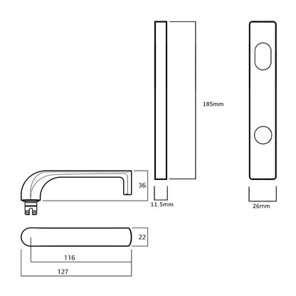 Lockwood 4801 Square End Plate With Cylinder Hole and 77 Lever - Available in Various Finishes