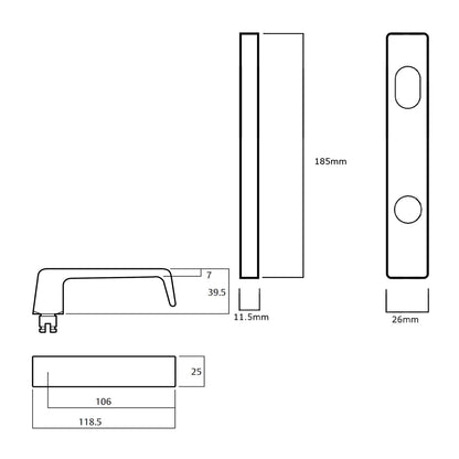 Lockwood 4801 Square End Plate With Cylinder Hole and 90 Lever - Available in Various Finishes