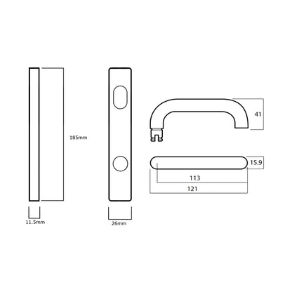 Lockwood 4901 Square End Plate With Cylinder Hole & 70 Lever - Available in Various Finishes