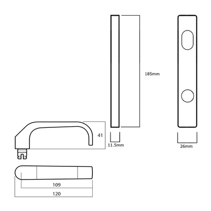 Lockwood 4901 Square End Plate With Cylinder Hole and 74 Lever - Available in Various Finishes
