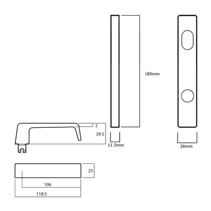 Lockwood 4901 Square End Plate With Cylinder Hole and 90 Lever - Available in Various Finishes