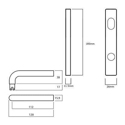 Lockwood 4901 Square End Plate With Cylinder Hole and 97 Lever - Available in Various Finishes