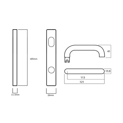 Lockwood 4904 Square End Plate with Turn and 70 Lever  - Available in Various Finishes