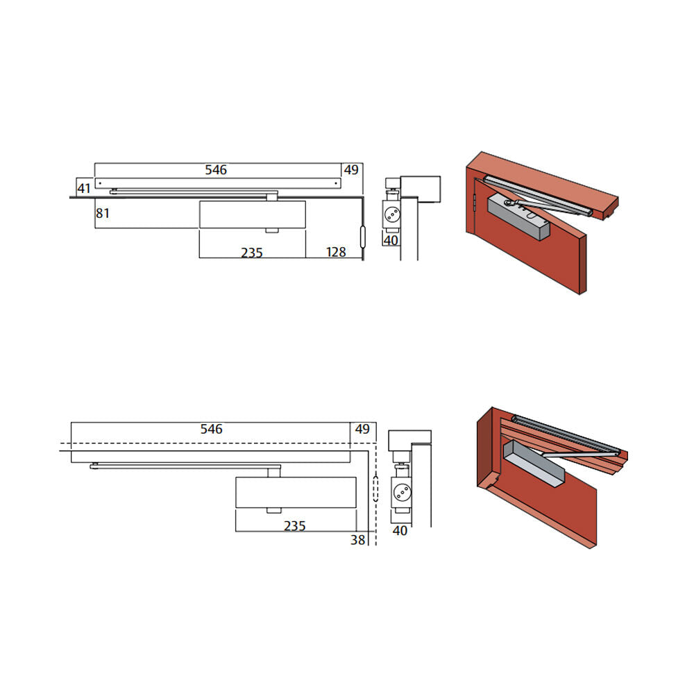 Lockwood 724SR Series Slide Arm Door Closer - Available in Various Finishes