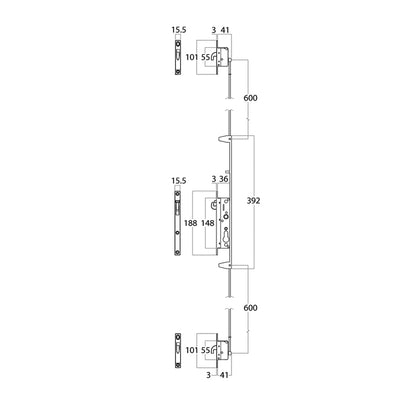 Lockwood Lock 3 Point Kit Suits 8654 Hinge Security Door Locks Stainless Steel 8654-3PK