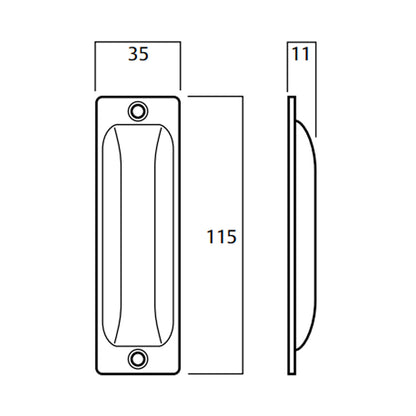 Lockwood L611 Flush Pull 115mm x 35mm Polished Chrome for Sliding Doors L611CPDP