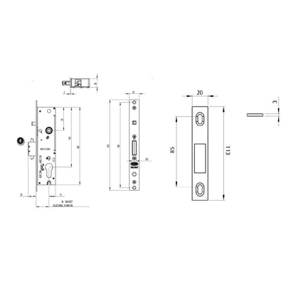 Lockwood Optimum Sliding Door Mortice Lock 30mm Backset with Strike