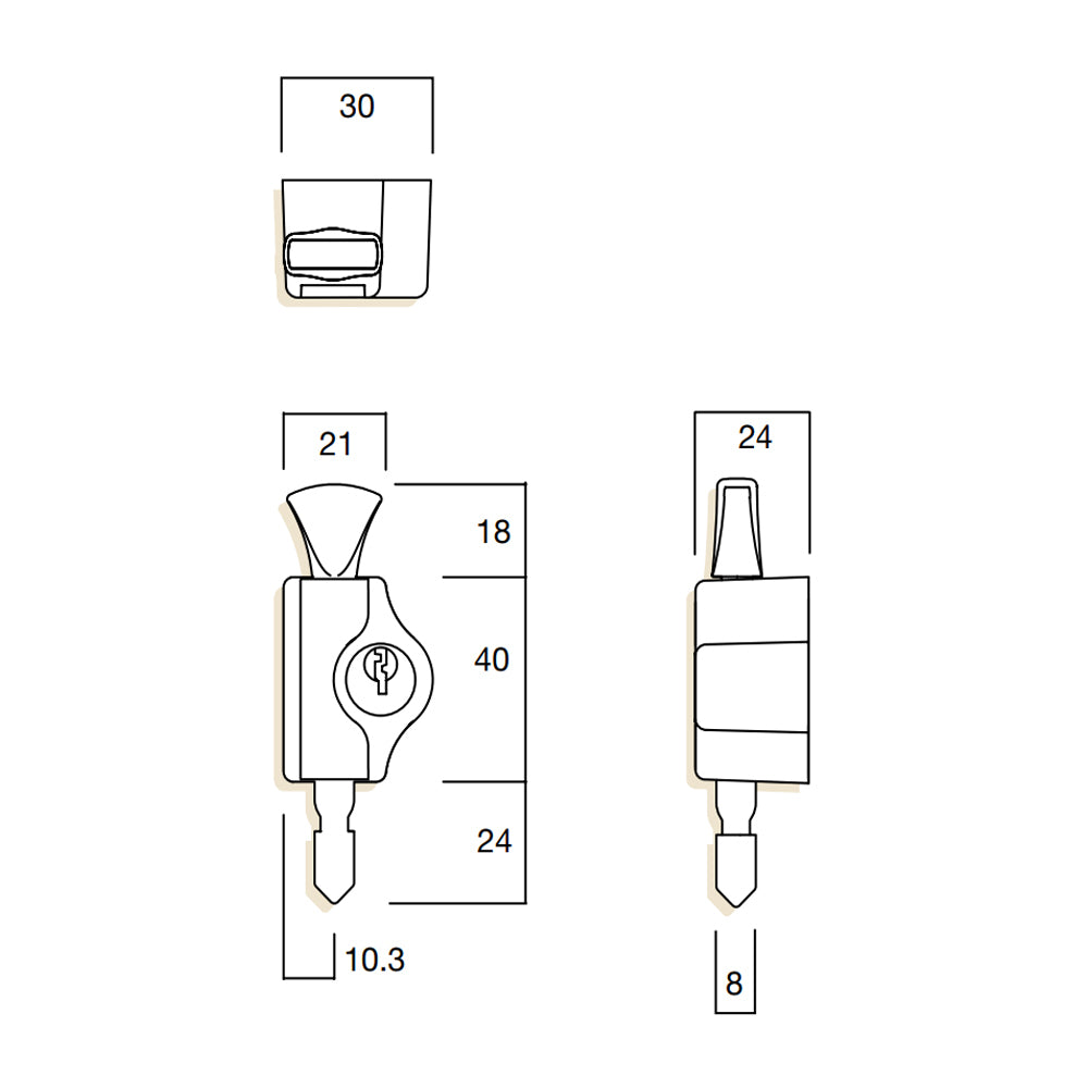 Whitco Mini Window Bolt CYL4 Lock Keyed Alike 40mm White W2223016C4