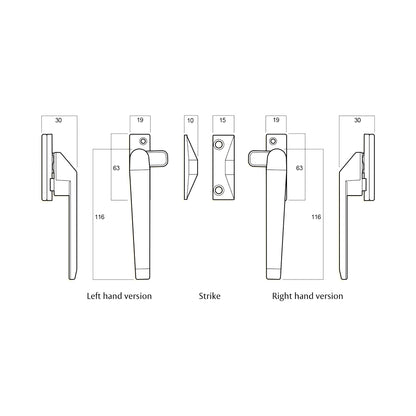 Whitco Series 25 Window Casement Fastener Lockable - Available in Various Finishes and Handing
