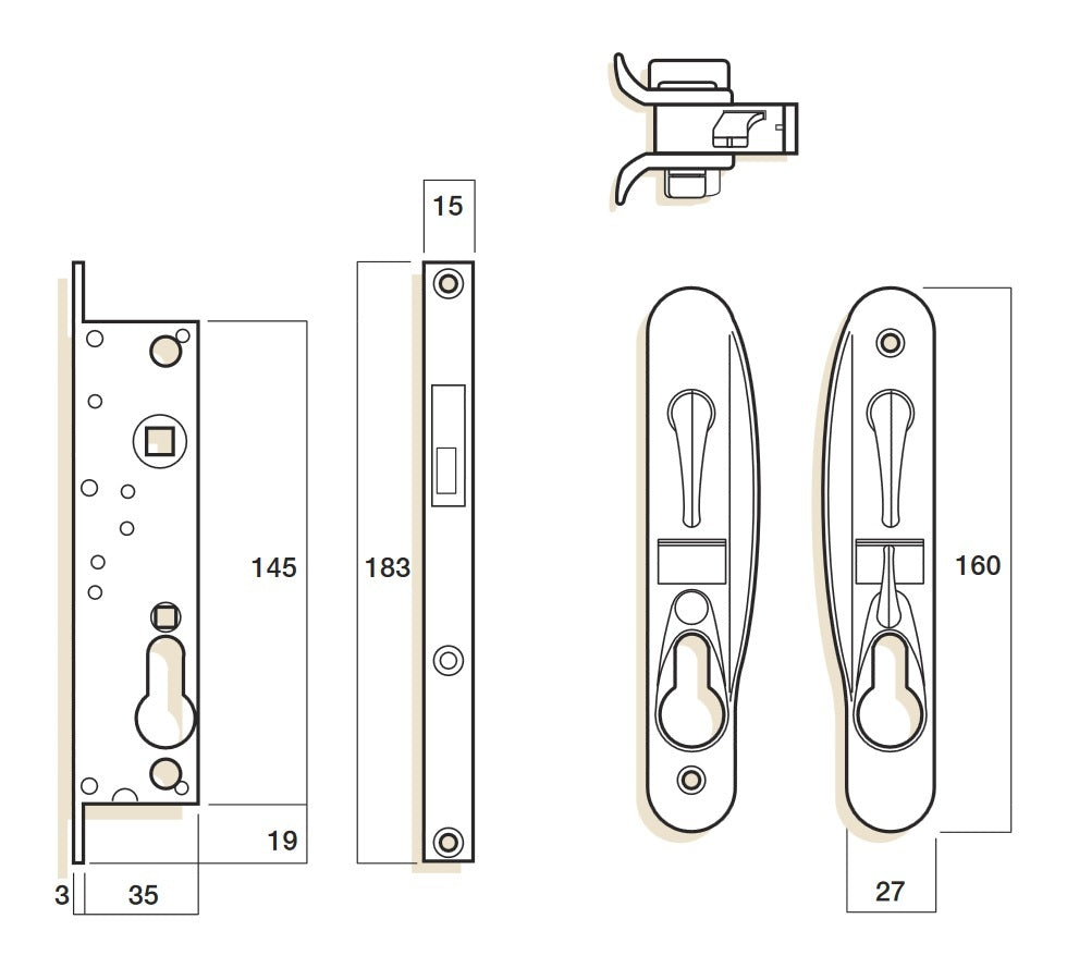 Whitco Sliding Security Screen Door Lock Leichhardt Black No Cylinder W865317