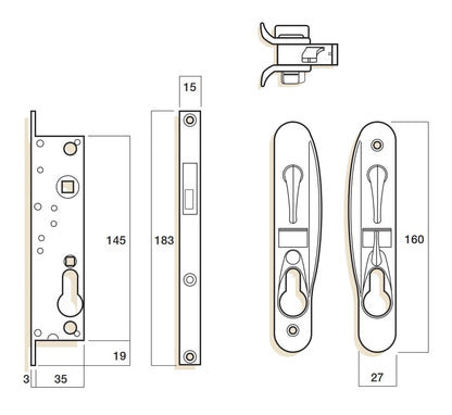 Whitco Sliding Security Screen Door Lock Leichhardt Black No Cylinder W865317