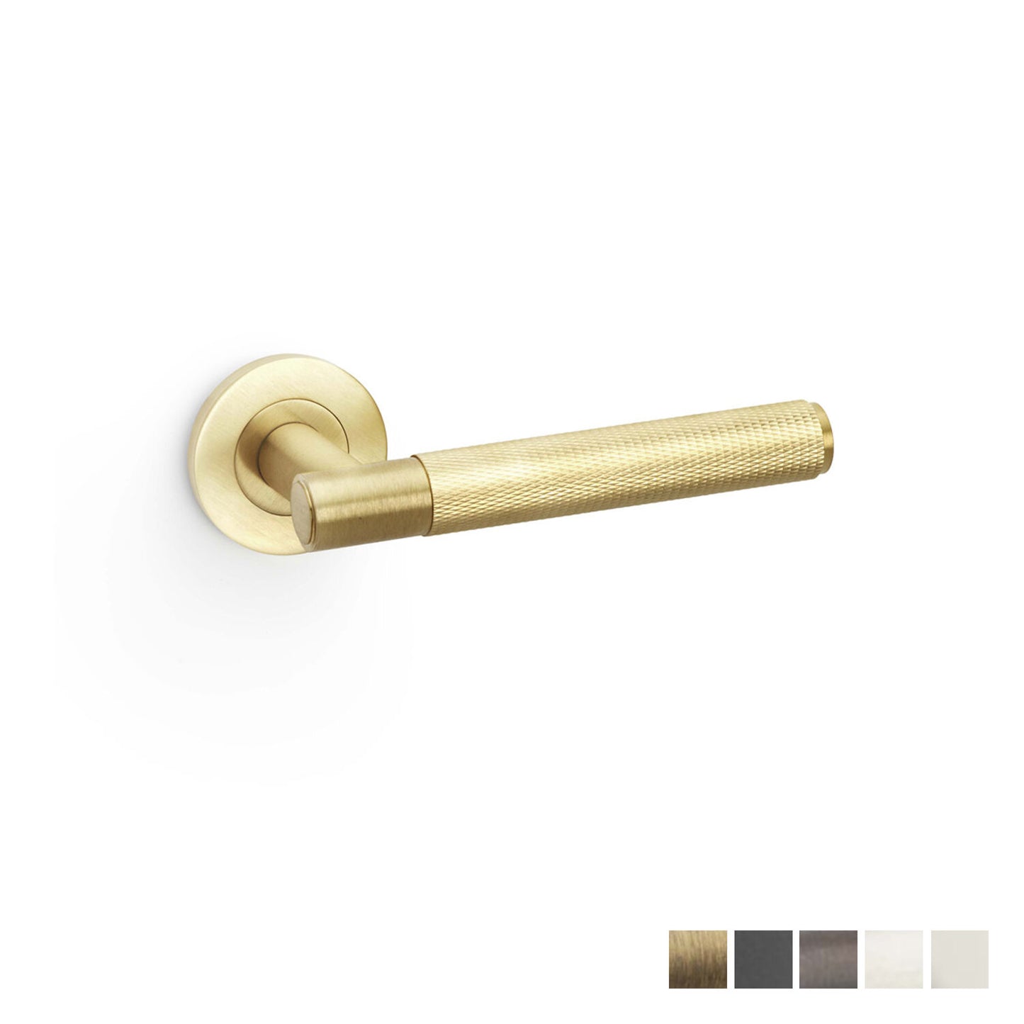Alexander and Wilks Knurled Spitfire Door Lever on Round Rose - Available in Various Finishes